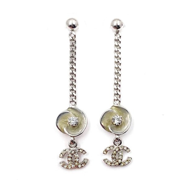 Chanel Yellow Enamel Camellia CC Crystal Earrings - Picture 1 of 3